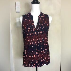 Alice blue Sleeveless Dark Blue Blouse with pink and salmon colored  design